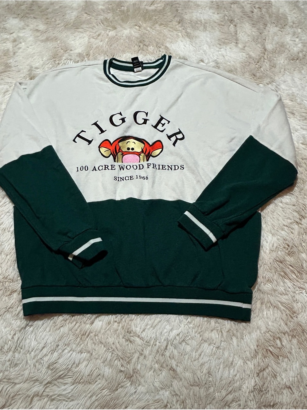 Disney Tigger Colorblock Crewneck Sweatshirt - White & Dark Green